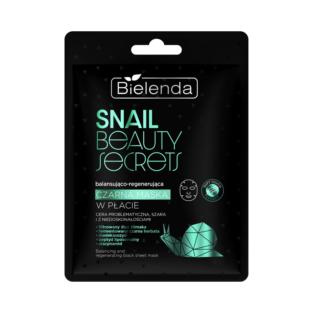 Bielenda Snail Beauty Secrets Balancing and Regenerating Black Sheet Mask with Filtered Snail Slime for Problematic Skin 1 Piece