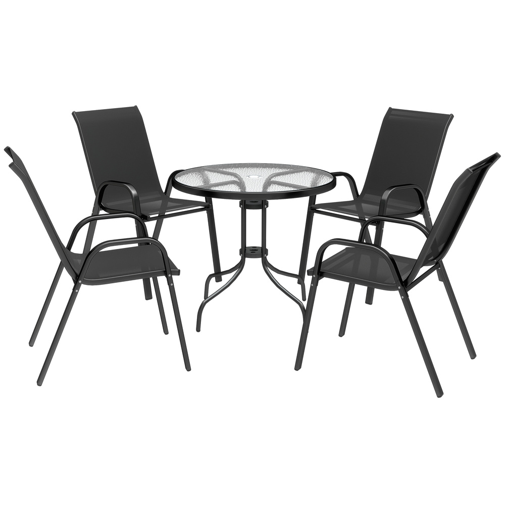 Outsunny Five-Piece Steel Patio Set, with Glass-Top Table - Black
