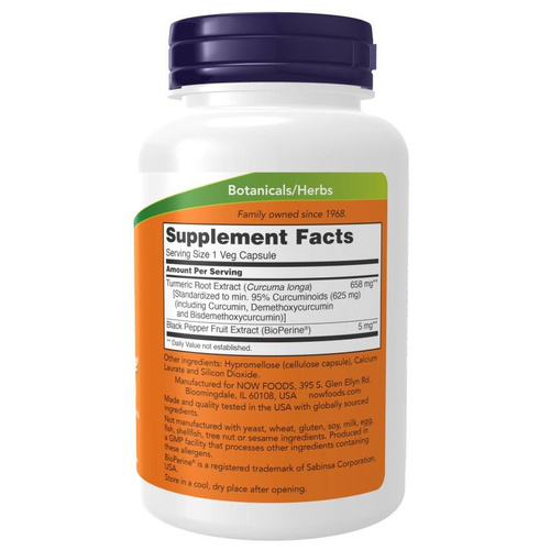 Now Foods Turmeric Curcumin with BioPerine Wspiera Układ Odpornościowy 90 Kapsułek