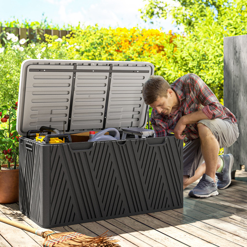 Outsunny 380L Waterproof Outdoor Storage Box, with Lockable Lid - Black