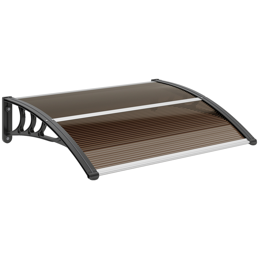 Outsunny Front Door Canopy Outdoor Awning Aluminium Rigid Plastic Polycarbonate Rain Shelter UV Water Rain Resistant 120 x 75cm Brown