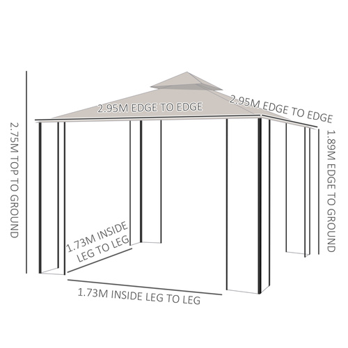 Outsunny 3 x 3(m) Garden Gazebo Patio Party Tent Shelter Outdoor Canopy Double Tier Sun Shade Metal Frame Netting, Beige