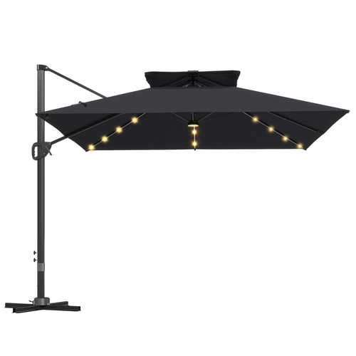 Outsunny Multi-Angle LED Light Parasol Umbrella - Black