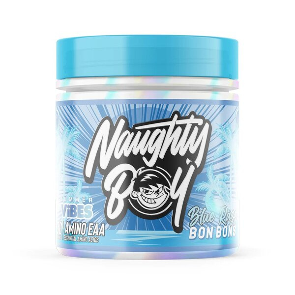 Naughty Boy Summer Vibes Amino EAA Vegan Amino Acid Powder for Muscle Recovery Blue Razz Bon Bons 345g