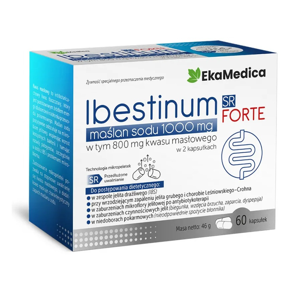 Ekamedica Ibestinum Forte SR Maślan Sodu 1000mg Mikropeletki o Przedłużonym Uwalnianiu 60 Kapsułek
