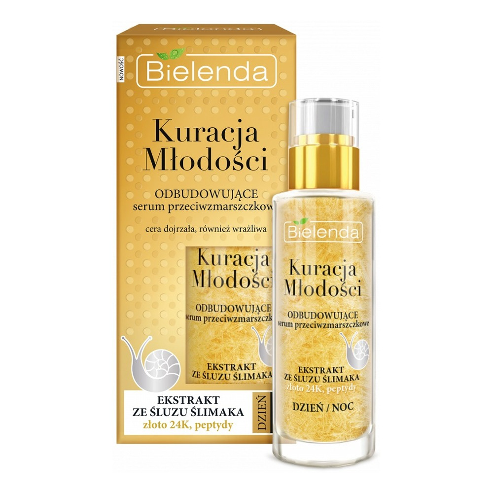 Bielenda Kuracja Młodości Odbudowujące Serum Przeciwzmarszczkowe Ekstrakt ze Śluzu Ślimaka Złoto 24K Peptydy Dzień Noc 30ml