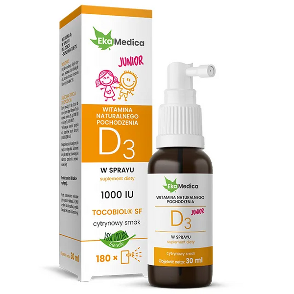 EkaMedica Witamina D3 Junior Naturalnego Pochodzenia o Smaku Cytrynowym w Sprayu 30ml