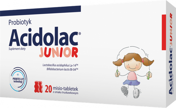 Acidolac Junior o Smaku Truskawkowym Wspomaga Funkcjonowanie Układu Odpornościowego 20 Tabletek