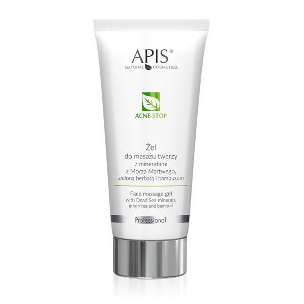 Apis Professional Acne Stop Żel Wygładzający do Masażu Twarzy z Minerałami z Morza Martwego Zieloną Herbatą i Bambusem dla Cery Trądzikowej 200ml Best Before 28.11.24