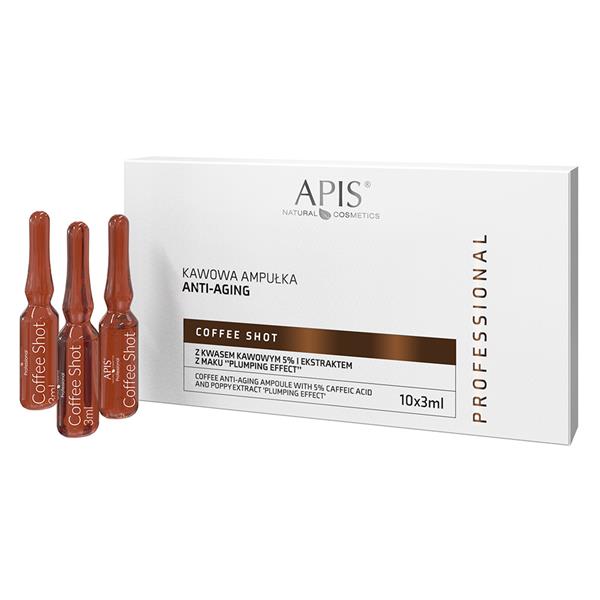 Apis Professional Coffee Shot Kawowa Ampułka Anti-Aging z Kwasem Kawowym 5% i Ekstraktem z Maku Plumping Effect’ 10x3,5ml Best Before 05.12.24