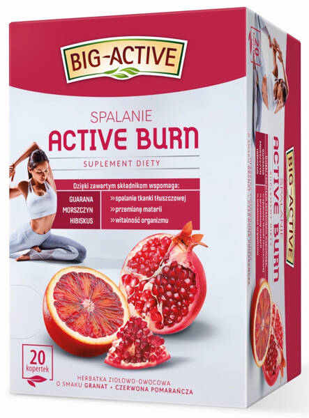 Big-Active Active Burn Spalanie Herbatka Ziołowo-Owocowa o Smaku Granat i Czerwona Pomarańcza 20x2g