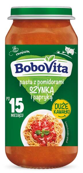 BoboVita Pasta z Pomidorami Szynką i Papryką dla Dzieci po 15. Miesiącu Życia 250g