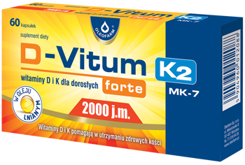 D-Vitum Forte 2000 j.m. K2 Zdrowe Kości Kwasy Tłuszczowe Omega 3 60 Kapsułek