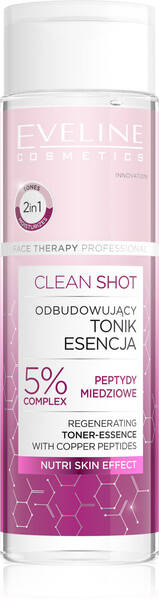 Eveline Clean Shot Odbudowujący Tonik-Esencja 5% Kompleks Peptydy Miedziowe dla każdego Rodzaju Skóry 200ml