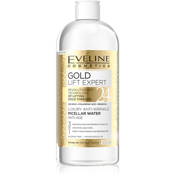 Eveline Gold Lift Expert Luksusowy Przeciwzmarszczkowy Płyn Micelarny 3w1 500ml