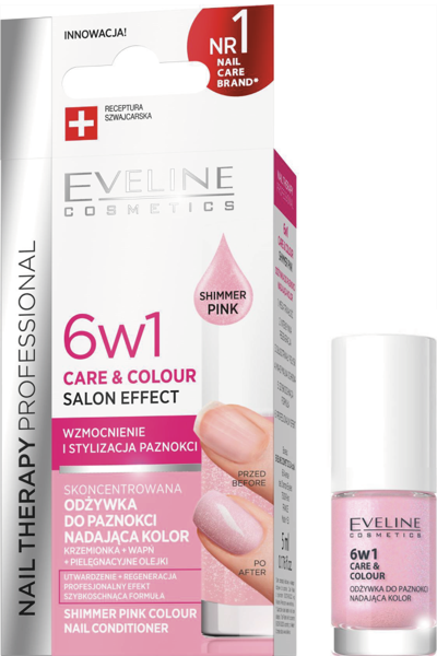 Eveline Nail Therapy Professional 6in1 Odżywka do Paznokci Nadająca Kolor Shimmer Pink 5ml