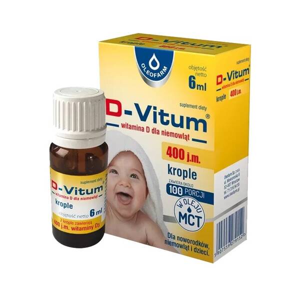 Oleofarm D-Vitum Witamina D 400 j.m. dla Niemowląt i Dzieci Krople 6ml