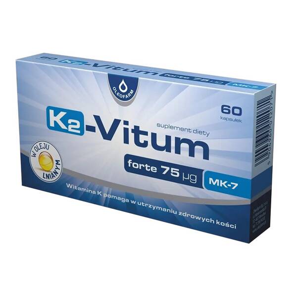 Oleofarm K2-Vitum forte 75 mcg MK-7 dla Zdrowych Kości 30 Kapsułek