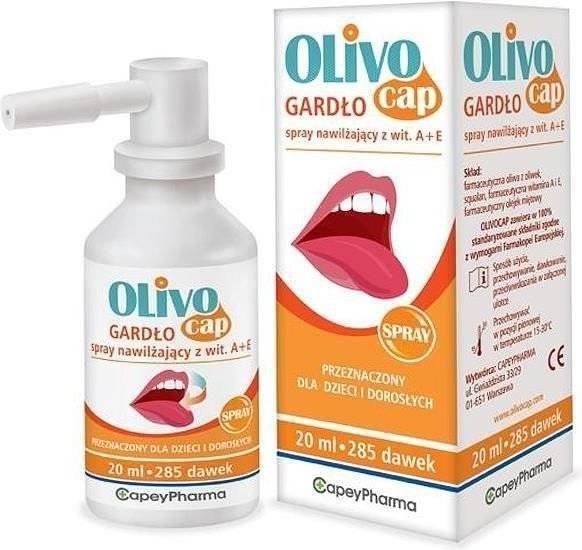 Olivo Cap Gardło Naturalny Spray Kompleksowo Nawilżający Wysuszoną Śluzówkę Gardła 20ml