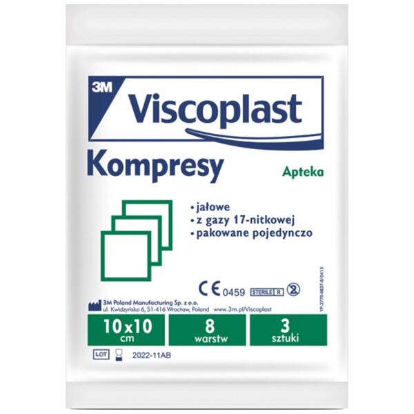 Viscoplast Kompresy Gazowe Jałowe 10x10 cm 3 Sztuki