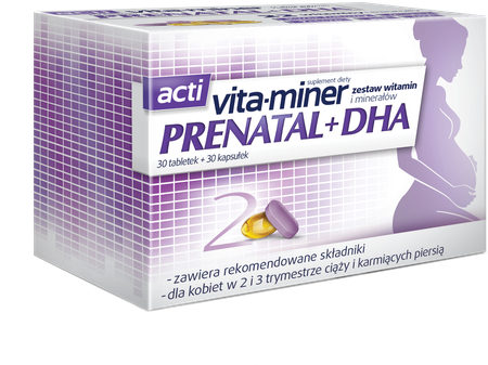 Acti Vita Miner Prenatal DHA Zestaw Minerałów i Witamin dla Kobiet w Ciąży 30 Tabletek 30 Kapsułek Best Before 30.06.24