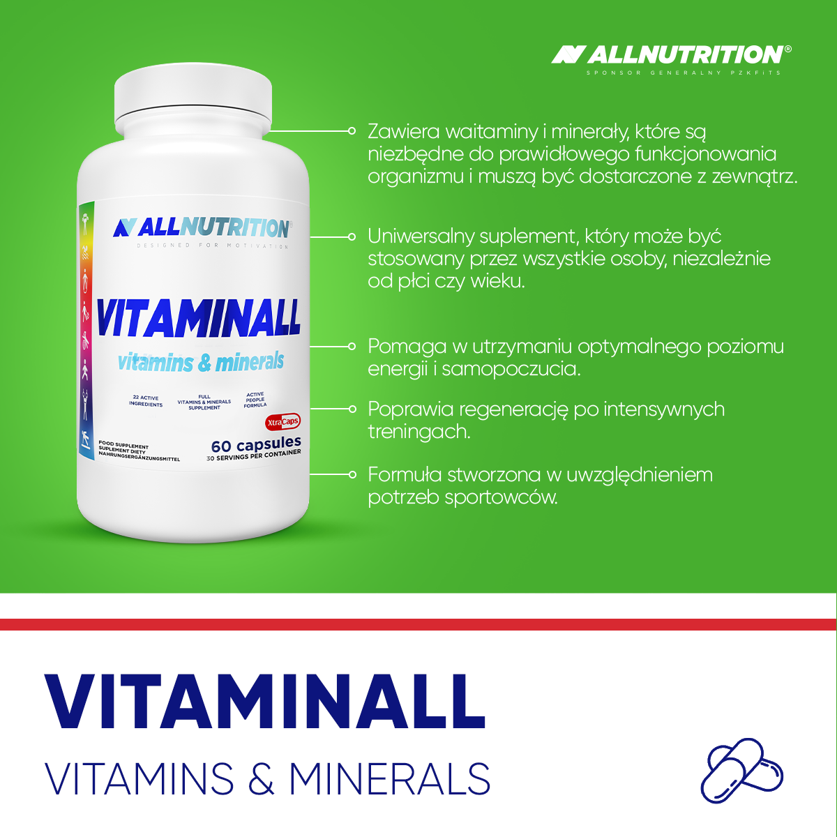 AllNutrition Vitaminall Witaminy i Minerały Zmniejszające Zmęczenie i Znużenie 60 Kapsułek