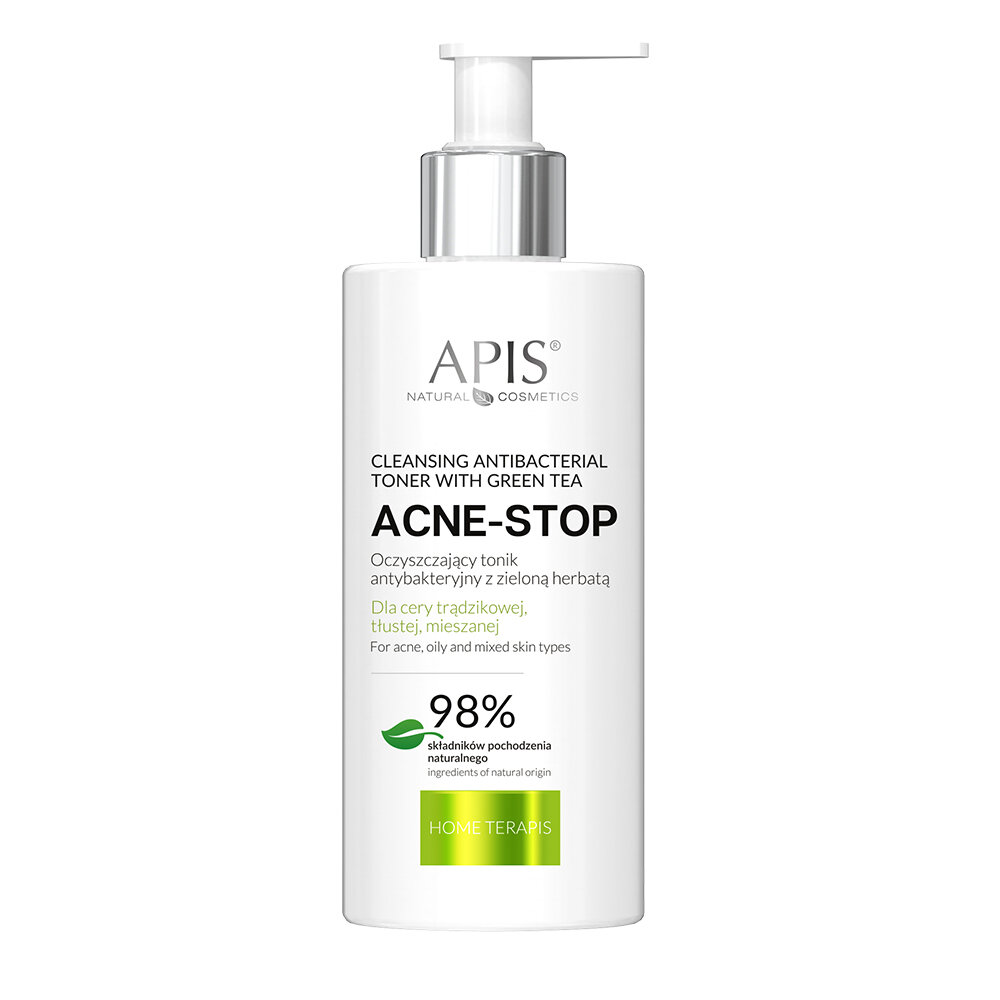 Apis Home terApis Acne Stop Oczyszczający Tonik Antybakteryjny z Zieloną Herbatą dla Cery Tłustej i Mieszanej 300ml