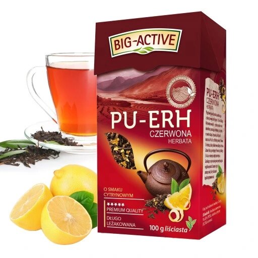 Big-Active Pu-Erh Intensywna Liściasta Czerwona Herbata o Smaku Cytrynowym 100g