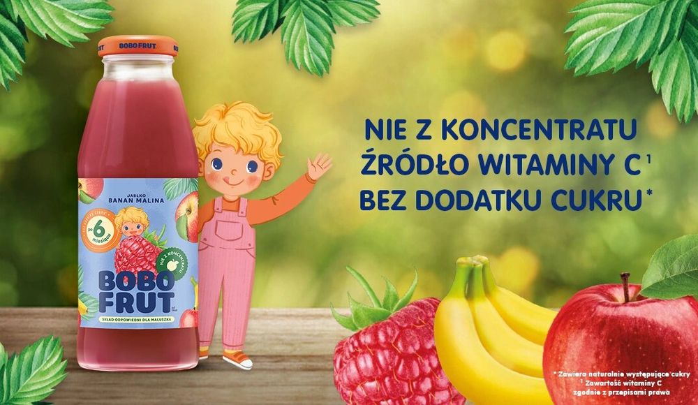 Bobo Frut Nektar Owocowy Jabłko Banan Malina dla Niemowląt po 6 Miesiącu Życia 300ml