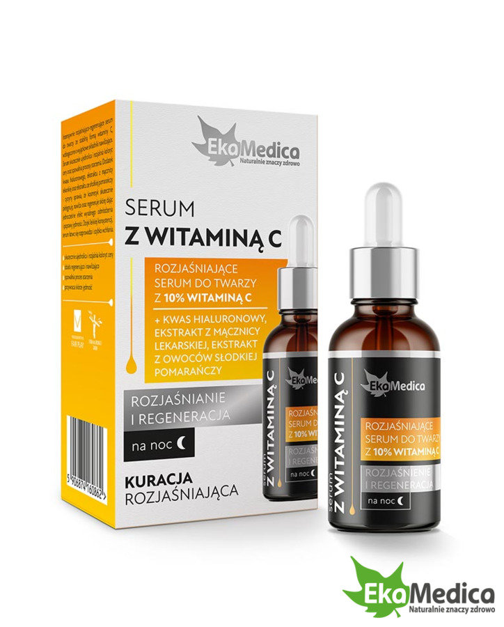 EkaMedica Rozjaśniające Serum Regenerujące do Twarzy z 10% Witaminą C na Noc 20ml