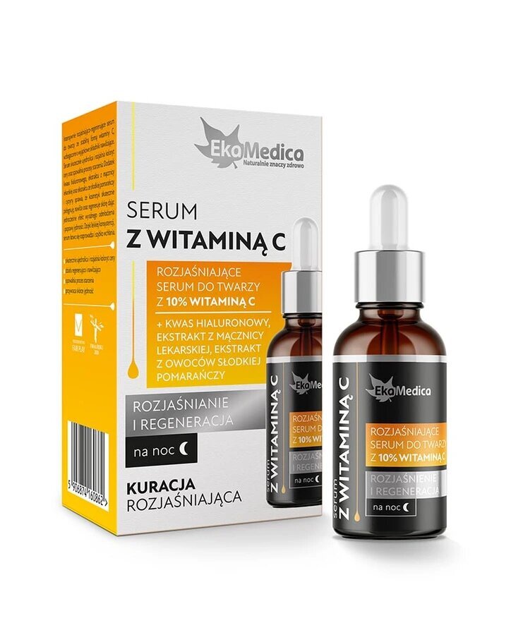 EkaMedica Rozjaśniające Serum Regenerujące do Twarzy z 10% Witaminą C na Noc 20ml