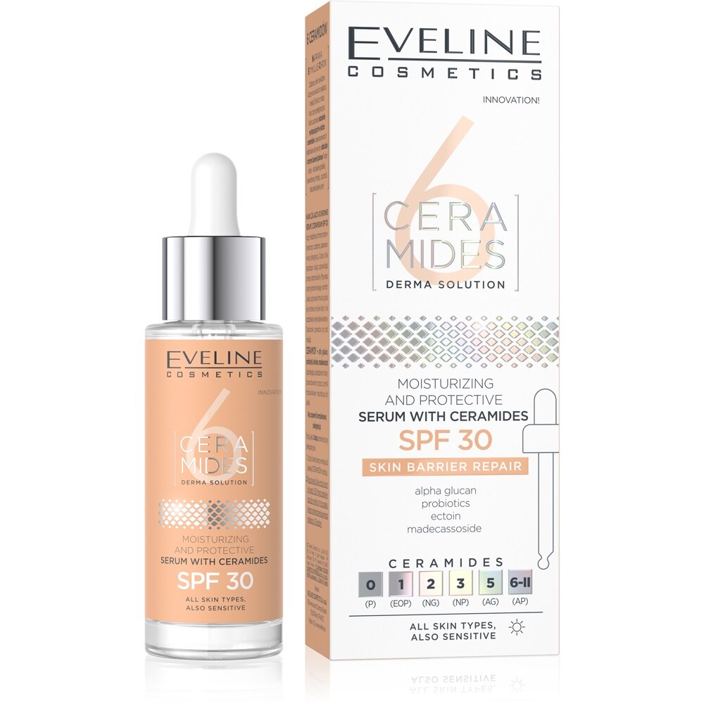 Eveline 6 Ceramides Nawilżająco-Ochronne Serum z Ceramidami i SPF30 dla Skóry Suchej i Wrażliwej 30ml