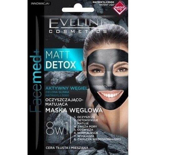 Eveline FaceMed+ Mat Detox 8w1 Oczyszczająco Matująca Maska Węglowa 2x5ml