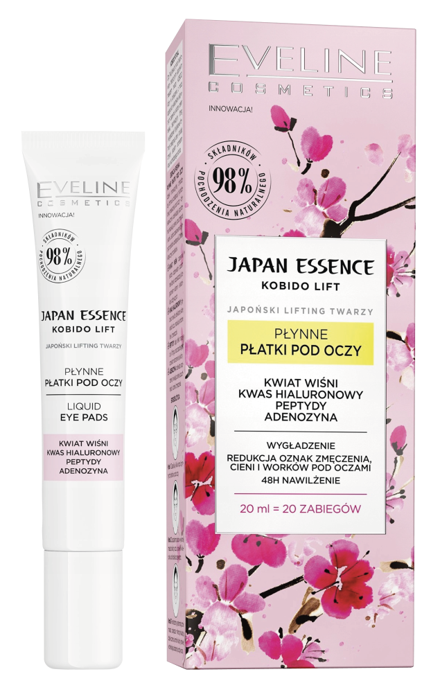 Eveline Japan Essence Nawilżające Płynne Płatki pod Oczy z Ekstraktem Kwiatu Wiśni i Kwasem Hialuronowym 20ml