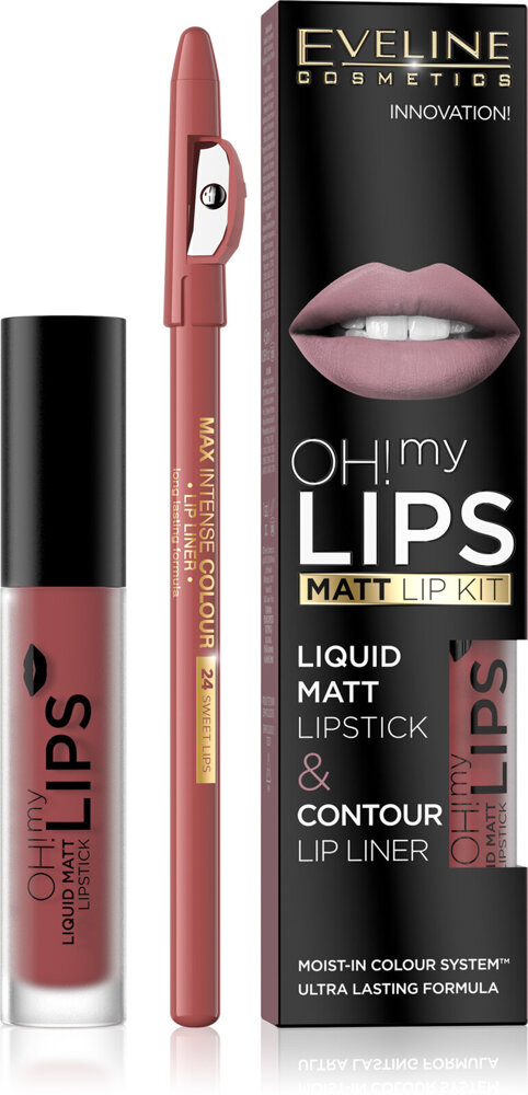 Eveline Oh My Lips Matt Pomadka w Płynie i Kredka Nr 15 Deep Coral 1 Sztuka