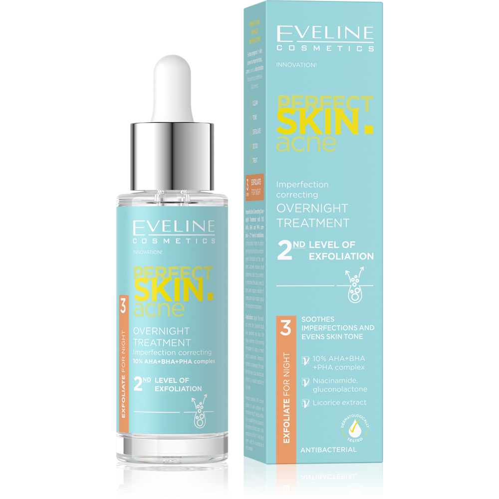 Eveline Perfect Skin Acne Kuracja Korygująca Niedoskonałości na Noc 2 Stopień 10% Acid Complex 30ml