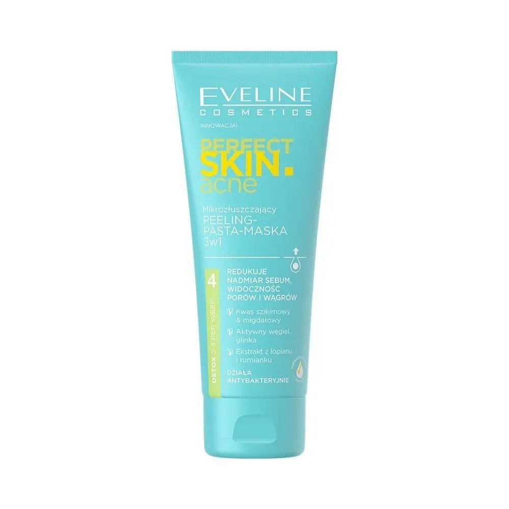 Eveline Perfect Skin Acne Mikrozłuszczający Peeling Pasta Maska 3w1 dla Skóry Problematycznej 75ml