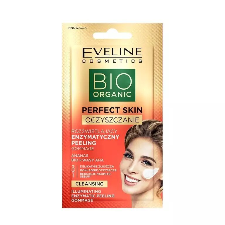 Eveline Perfect Skin Bio Organic Rozświetlający Enzymatyczny Peeling z Bio Kwasami AHA i Ananasem 8ml