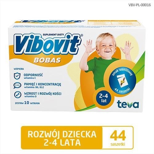 Vibovit Bobas o Smaku Waniliowy Wspiera Rozwój Dziecka 2-4 Lata 44 Saszetki