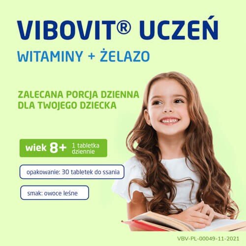 Vibovit Uczeń Tabletki do Ssania Wspiera Rozwój Dziecka od 8 Lat 30 Sztuk