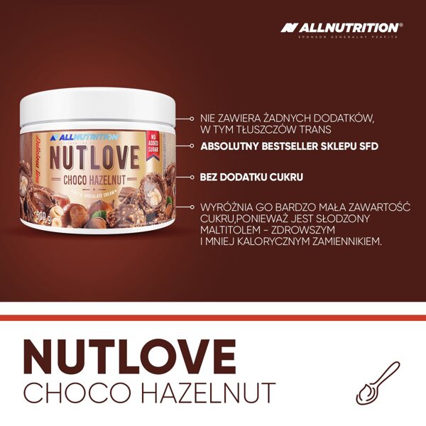 AllNutrition NutLove Choco Czekoladowy Krem z Orzechami Laskowymi bez Cukru 500g