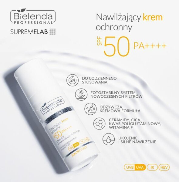 Bielenda Professional SupremeLab Sun Protect Nawilżający Krem Ochronny UVA UVB HEV SPF 50 dla każdego Rodzaju Skóry  50ml