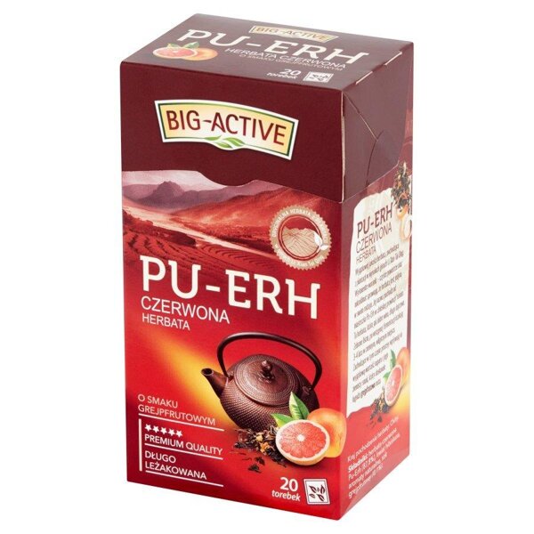 Big-Active Pu-Erh Intensywna Czerwona Herbata o Smaku Grejpfrutowym 20x1.8g