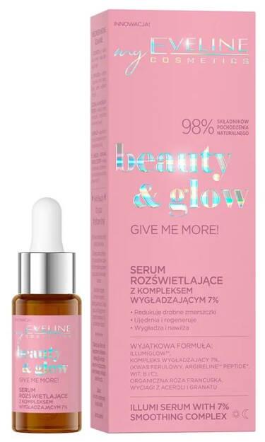 Eveline Beauty & Glow Give Me More! Serum Rozświetlające z Kompleksem Wygładzającym 7% dla Każdego Rodzaju Skóry 18ml