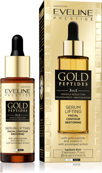 Eveline Gold Peptides 3w1 Serum-Lifting do Twarzy ze Złotym Peptydem i Witaminą C Redukcja Zmarszczek 30ml