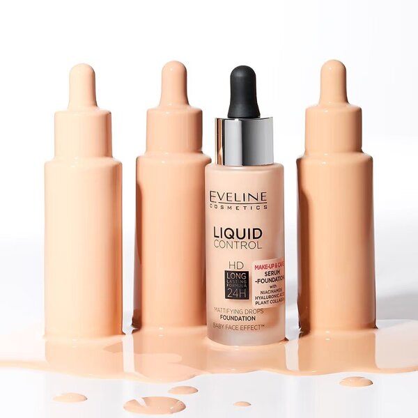 Eveline Liquid Control HD Podkład z Niacynamidem w Dropperze Nr 060 Sunny Beige 32ml