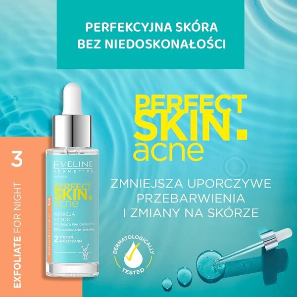 Eveline Perfect Skin Acne Kuracja Korygująca Niedoskonałości na Noc 2 Stopień 10% Acid Complex 30ml