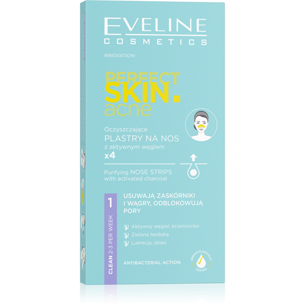 Eveline Perfect Skin Acne Oczyszczające Plastry na Nos z Aktywnym Węglem dla Skóry Problematycznej 4 Sztuki