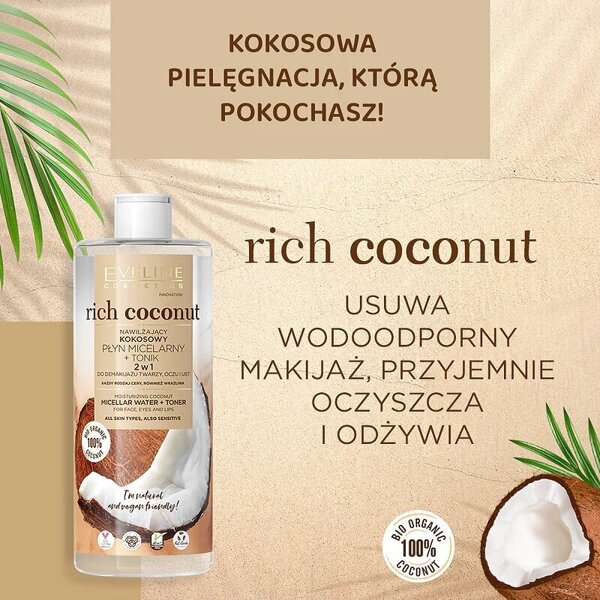 Eveline Rich Coconut Kokosowy Nawilżający Płyn Micelarny Tonik dla Każdego Rodzaju Skóry 500ml