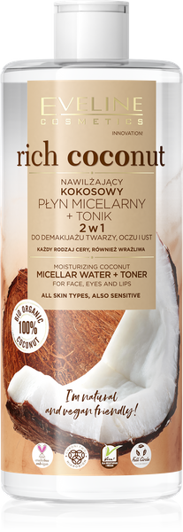 Eveline Rich Coconut Kokosowy Nawilżający Płyn Micelarny Tonik dla Każdego Rodzaju Skóry 500ml